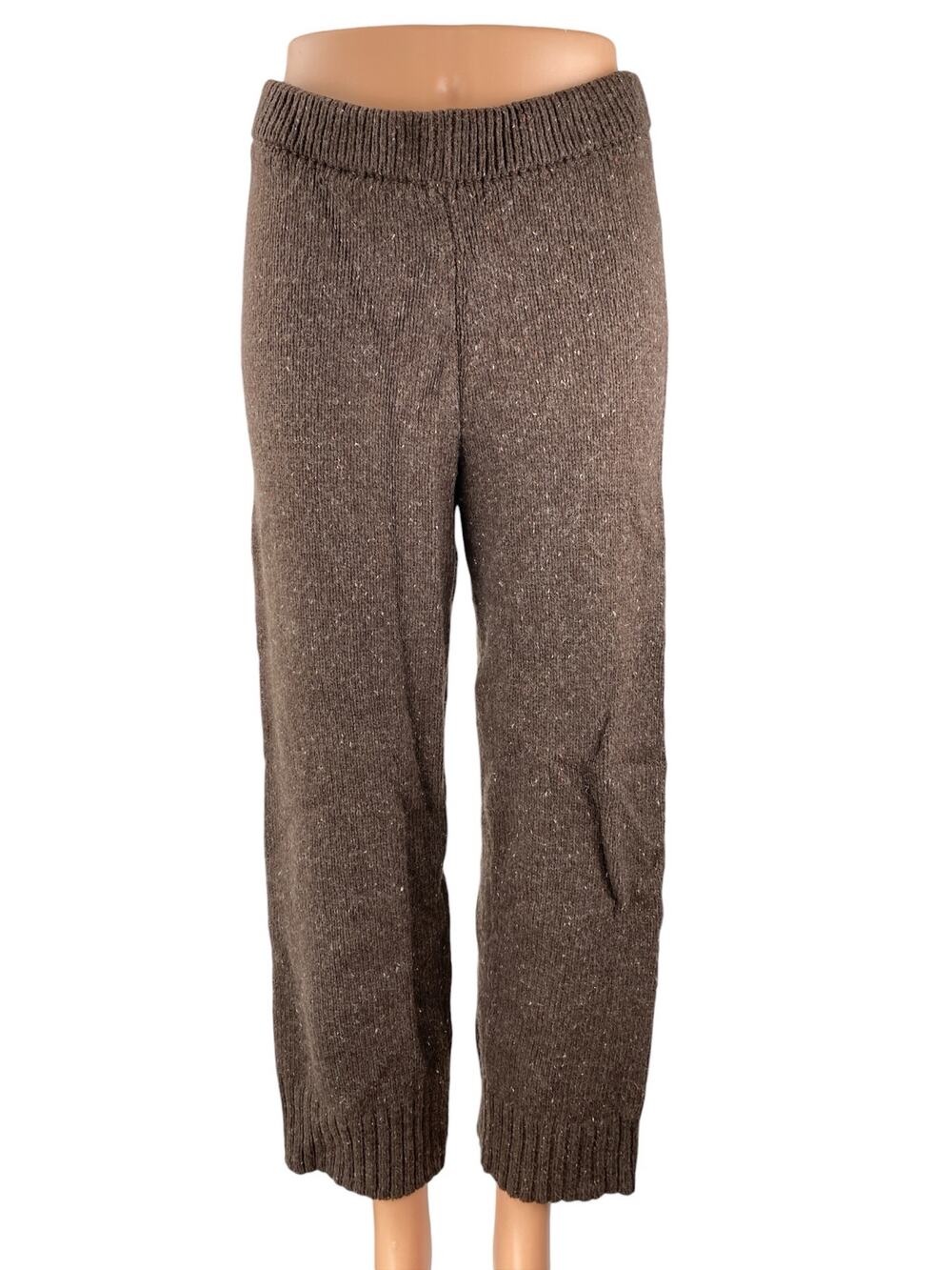 NEW Zara Women's Brown Wool High Rise Knit Wide Leg Baggy Trousers Pants Size S